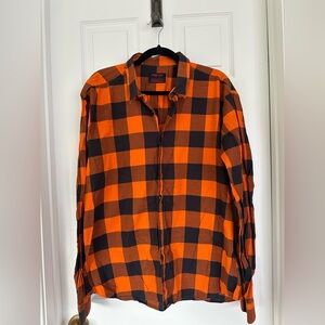 Jared Lang Vibrant Orange and Black Plaid Shirt